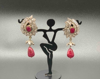 Cz stones with ruby stones oxidized German silver earrings