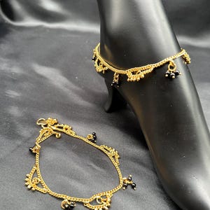 Pattilu Designs One Gram Gold Pattilu Anklet/ Black Stones Anklet
