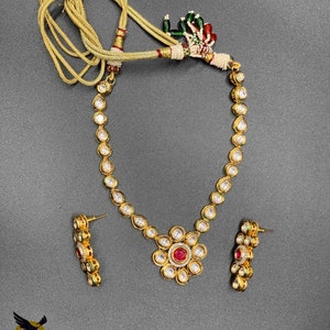 Kundan Stones Necklace Set/ Ruby Stones Necklace Set/ Party Wear Necklace/ Simple Necklace Set/ Gold Finish Necklace Set