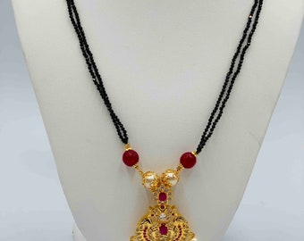 Multicolor Stones Pendant/ Black Beads Chain/ Mangalsutram/ Party Wear Necklace/ Pearls Pendant/ Black Diamond Beads Chain