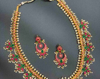 Multicolor Stones Necklace/ Pearls Gutta Pusalu Necklace/ Traditional Necklace/ Wedding Necklace/ Party Wear Necklace