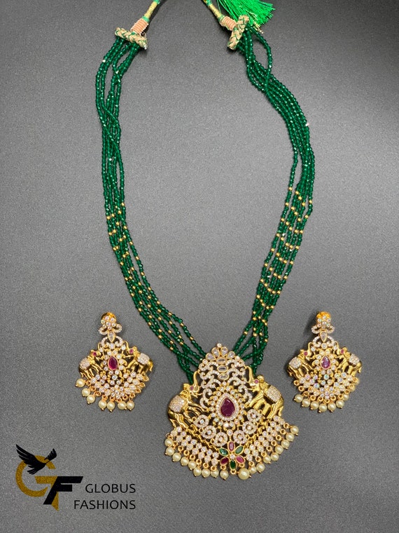 Green Beads Necklace/ Crystal Beads 