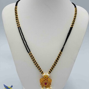 Uncut CZ Stones Pendant/ Black Beads 