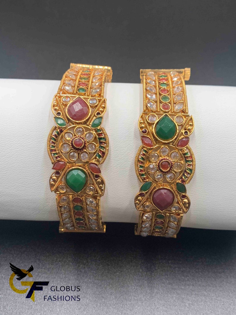 Kundan Stones Bangles/ Bollywood Bangles/ Kada Bangles/ Screw Type Bangles/ Party Wear Bangles/ Wedding Bangles/ Traditional Bangles image 4