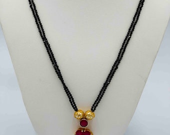 Traditional Ruby Stones Pendant/ Black Beads Chain/ Mangalsutram/ Party Wear Chain/ Black Diamond Beads Chain