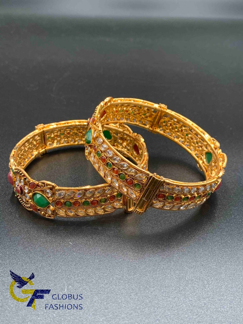 Kundan Stones Bangles/ Bollywood Bangles/ Kada Bangles/ Screw Type Bangles/ Party Wear Bangles/ Wedding Bangles/ Traditional Bangles image 7