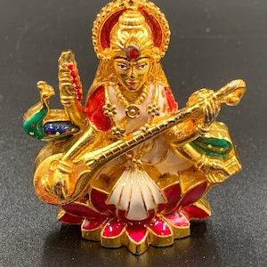 Enamel Paint Idol/ Saraswathi Devi Idol/ Lotus Idol/ Puja Idol/ Hand Painted Idol/ Car Idol