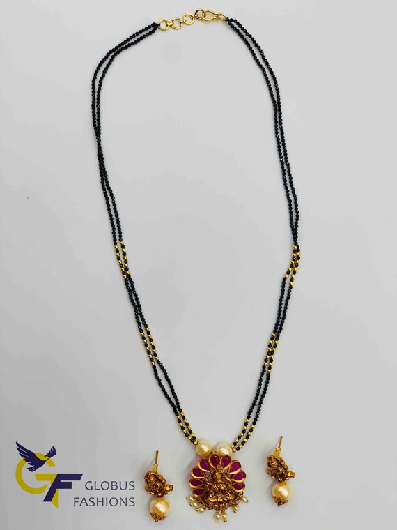 Black beads chain with lakshmi pendant deals