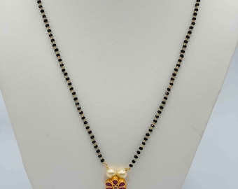 Ruby Stones Small Pendant/ Mangalsutram/ Black Beads Chain/ Black Diamond Beads Chain/ Party Wear Chain