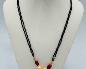 Black Beads Chain/ Mangalsutram/ Black Diamonds Beads Necklace/ Ruby Pendant Set/ Customize Chain/ Wedding Chain