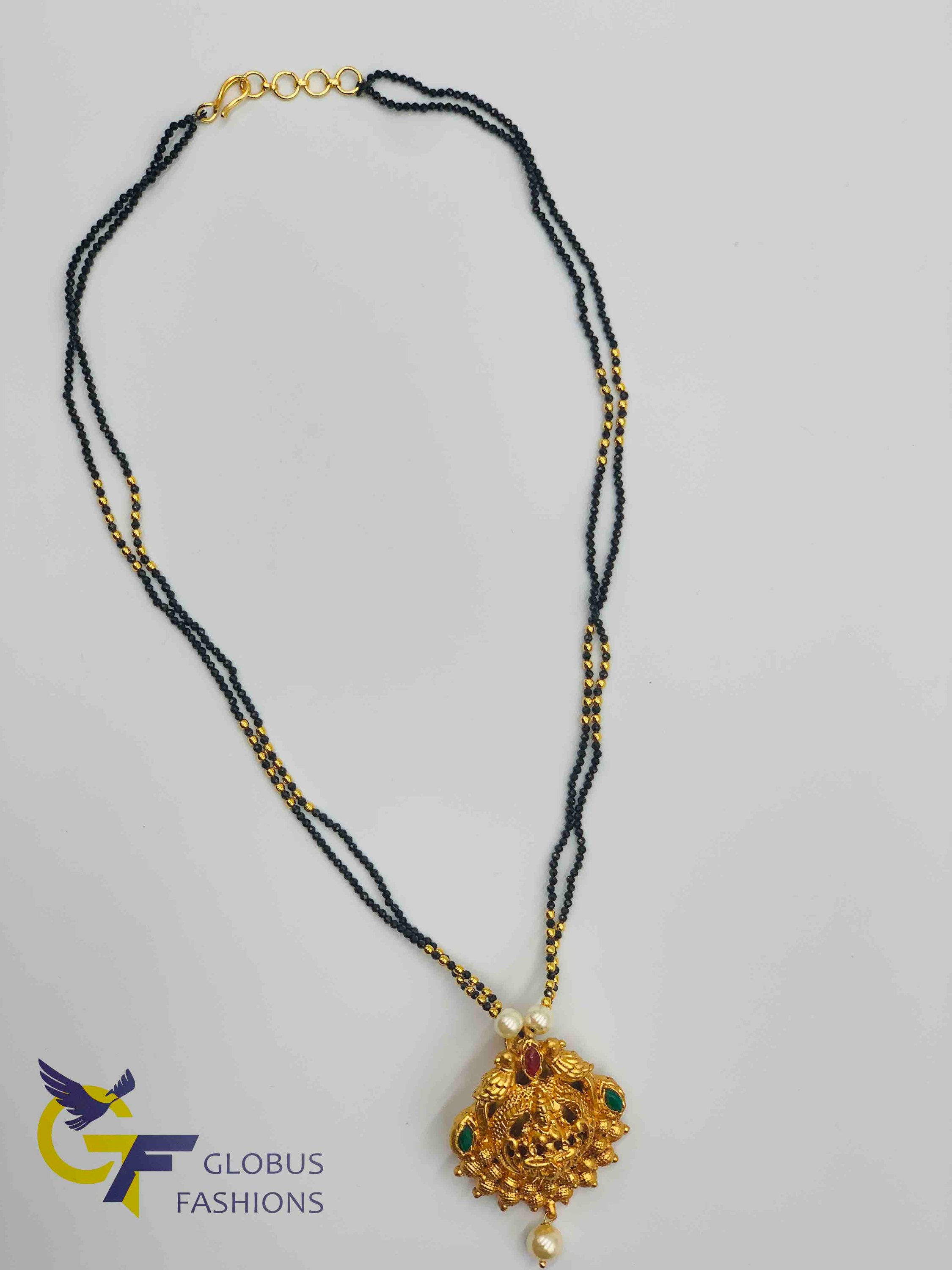 Black beads 2024 with lakshmi pendant