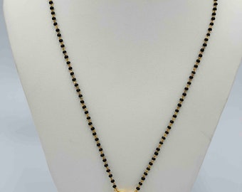 Multicolor stones with pearls pendant with a single line black beads chain