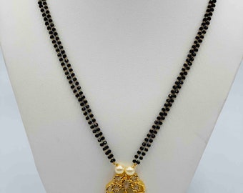 Uncut CZ Stones Pendant/ Black Beads Chain/ Mangalsutram/ Black Diamond Beads/ Party Wear Chain/ Gold Pendant