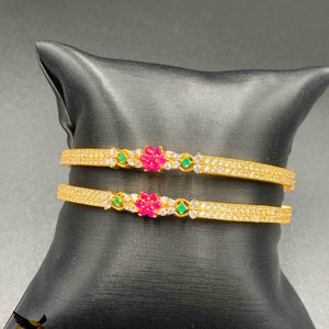Flower Bangles/ Wedding Bangles/ Party Bangles/ Set Of 2 Bangles/ Bracelets/ Kada