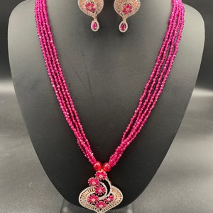 CZ Steine Anhänger / Rubin Perlen Kette / Party Wear Kette / Geschenk Schmuck / Ein Gramm Gold Halskette / Perlen Kette / Hochzeitsschmuck