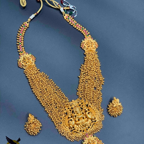 Traditional Necklace Set/ Matte Finish Anklets/ Antique Necklace/ Lakshmi Print Pendant Necklace