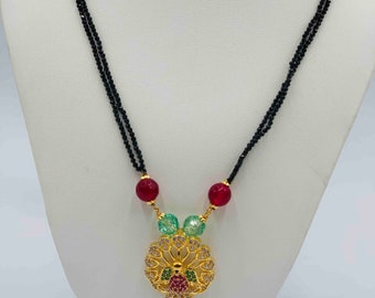 Peacock Pendant/ Mangalsutram/ Black Diamonds Beads Chain/ Black Beads Necklace/ Chain/ Wedding Chain