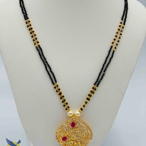 Ciondolo pavone/Mangalsutram/Catena di perline nere/Catena di perline di diamanti neri/Catena nuziale/Gioielli regalo