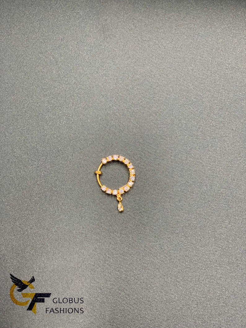 Mukku Pudaka Nose Clip Pressing Pin Mukuthi Nuth Cz Stones Pressing Nose Ring