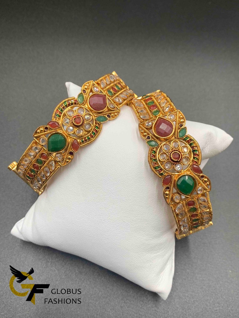 Kundan Stones Bangles/ Bollywood Bangles/ Kada Bangles/ Screw Type Bangles/ Party Wear Bangles/ Wedding Bangles/ Traditional Bangles image 3