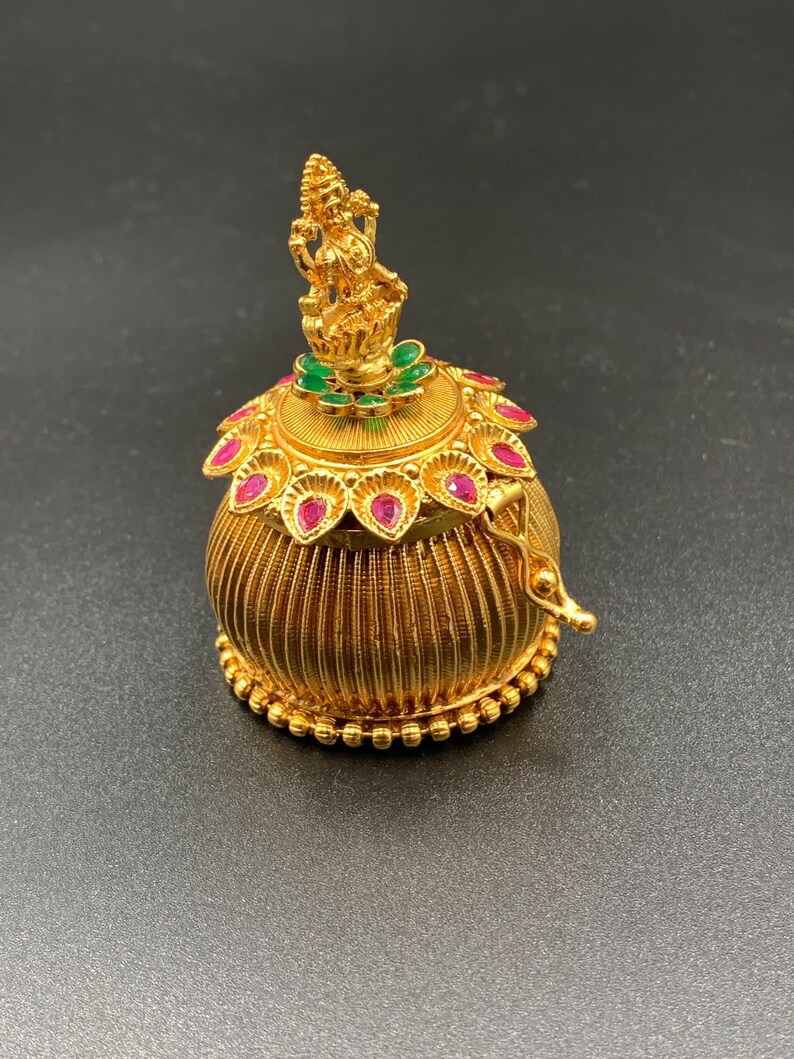 Kumkum Box/ Puja Item/ Ring Box/ Antique Box/ Lakshmi Devi Kumkum Box/ Sindhoor Box/ Jewelry Box/ Gifted Item image 2