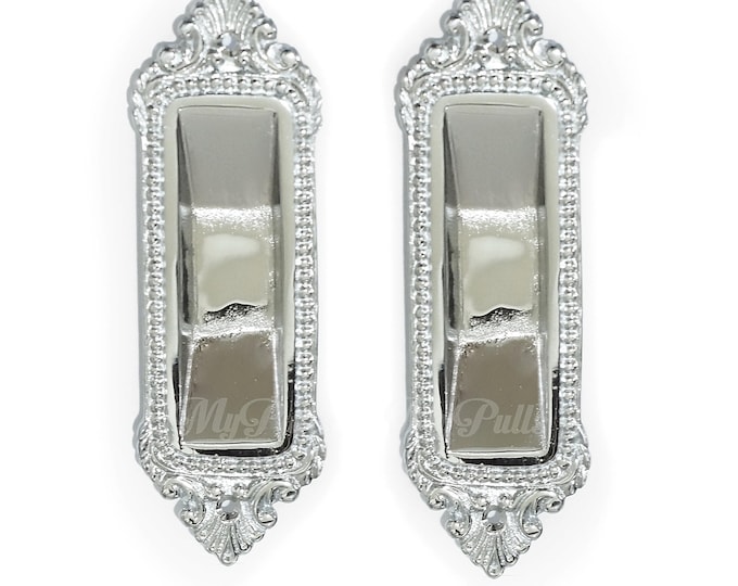 Silver Chrome Finish Solid Brass Sliding Pocket Door Handle - Elegant Victorian Design – 6.30 inch