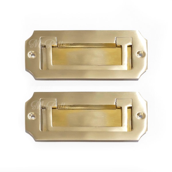 4.60" inches Solid Brass Octagonal Flush Lift Cabinet Drawer Door Handle Pulls - Polished Brass chest Military handles