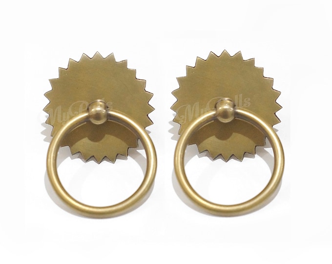 2" inches Solid Brass Ring Pulls Saw Round Plate Pulls Cabinet Drawer Kitchen Handle Pulls