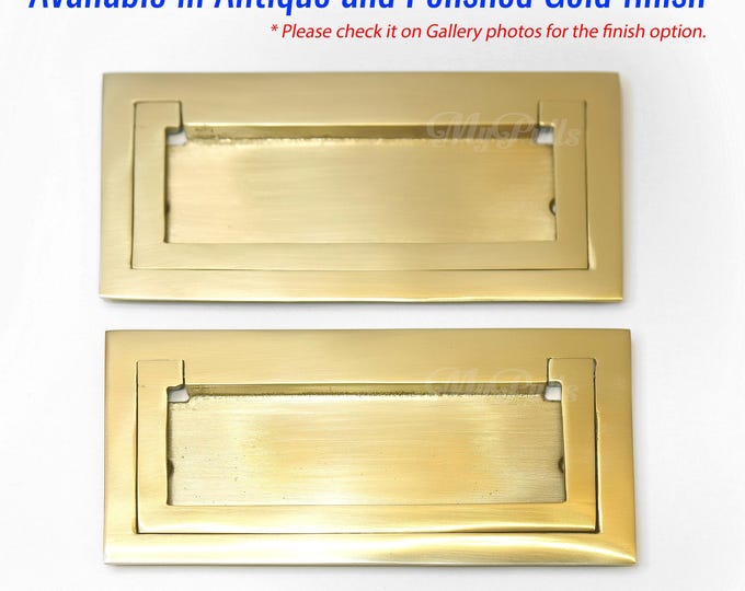 Solid Brass Rectangular Flush Pull Handles – Baldwin Grip Style Lot of 2 | Antique or Polished Gold Finish