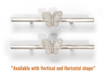 7.78" inches Set of 2 pcs Solid Brass Butterfly Pull handles - Silver Doff Door Cabinet Brass Drawer Door Pulls