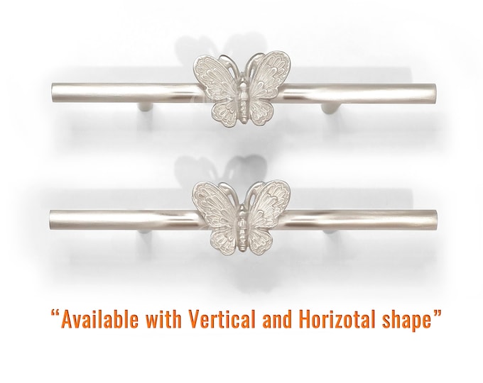 7.78" inches Set of 2 pcs Solid Brass Butterfly Pull handles - Silver Doff Door Cabinet Brass Drawer Door Pulls