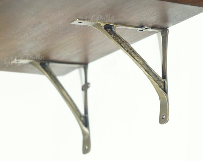 Set of 3 SOLID BRASS Western Arc Beam Wall Shelf Bracket - Retro Floating Wall Shelves Board, Storage, Book shelves