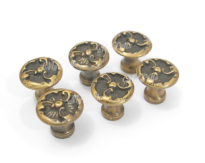 Lot of 6 pcs Brass Classic Pull Knobs | Western Retro Cabinet Drawer Dresser KNOB Pulls