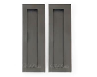 5.90" inches Set of 2 pcs Solid Brass Recessed FLUSH handle - Black Matte Rectangular Sliding Door Cabinet Brass Door Drawer Pulls
