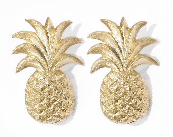 Set of 2 pcs Solid Brass PINEAPPLE Tropical Knob pulls Brass Cabinet Drawer Handle Door Pulls