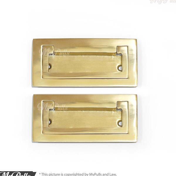 3.38" Set of 2 pcs Solid Brass Gold Finish Flush Lift Handle Pulls, Solid Brass Cabinet Knob, Drawer Pull Handle, Cupboard Door Pulls Handle