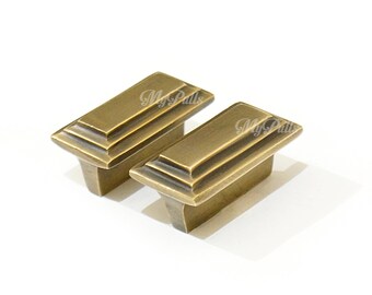 1.85" in Solid Brass Retro Square Knobs | Stack Drawer Pull Knob Cabinet Drawer Dresser Knobs Pulls