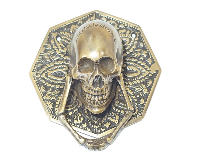 5.62" Brass Skull Head Bone Door Knocker | Retro Brass Door Knocker Wreaths & Front Door Hangers Decor