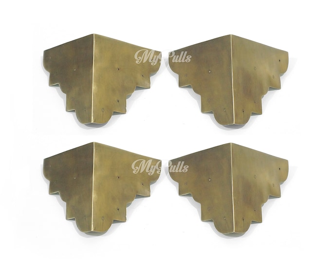 4.33" inches Set of 4 pcs Solid Brass Big Western Retro Flat Trunk Corner Table / Box / Protector Bottom Guard