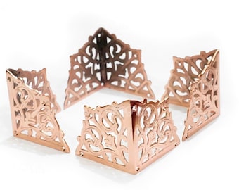 3.00" inches lot of 4 pcs Solid Brass ornament Flower Swirl Table Box Cabinet Trunk Corner Protector - Bright Copper Finish
