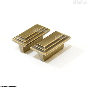 1.85" in Solid Brass Retro Square Knobs | Stack Drawer Pull Knob Cabinet Drawer Dresser Knobs Pulls