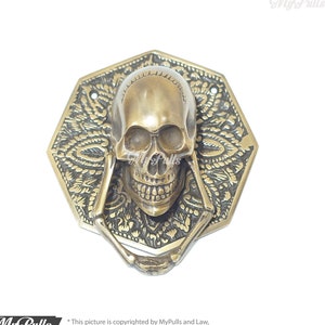 5.62&quot; Brass Skull Head Bone Door Knocker | Retro Brass Door Knocker Wreaths & Front Door Hangers Decor