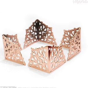 3.00" inches lot of 4 pcs Solid Brass ornament Flower Swirl Table Box Cabinet Trunk Corner Protector - Bright Copper Finish