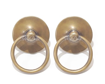 2.95" 2 pcs Solid Brass Big Round Retro Classic Ring Pull Handle | Brass Door Cabinet Drawer Dresser Knob Pulls Handle