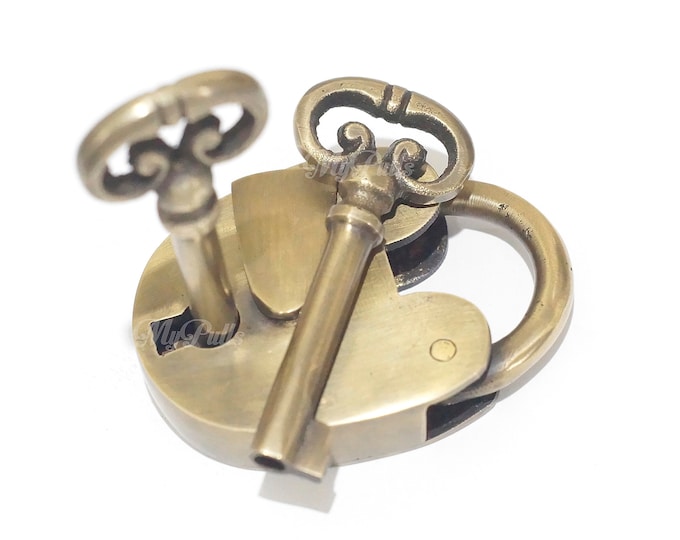 FREE SHIPPING - Solid Brass Round hook Padlock With Skeleton Keys - Un-rust Brass padlock