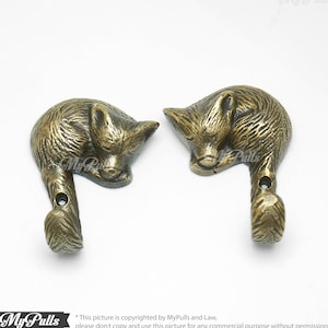 3.03&quot; in Pair Brass Sleeping Fox Hooks Woodland Strong Wall hook Mount Coat Hat Hook