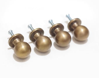 Set of 4 Solid Brass Round Knobs – Retro Cabinet Drawer Handle Pulls for Vintage Furniture