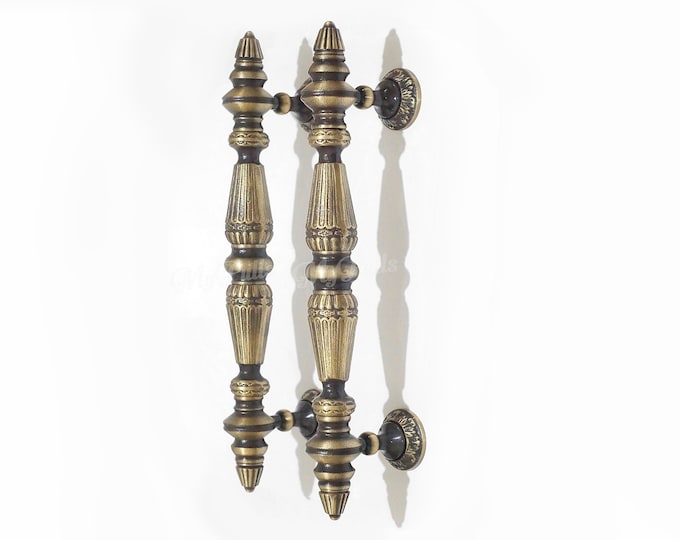 FREE SHIPPING - 14.76" inches Pair (2 pcs) Solid Brass Art Deco Door Pull Handle Front Door / Entry Door Handle Pulls / Door Hardware