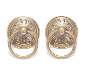 3.54" 2 pcs Solid Brass Big Round Ring Pull Handle | Brass Door Cabinet Drawer Dresser Knob Pulls Handle