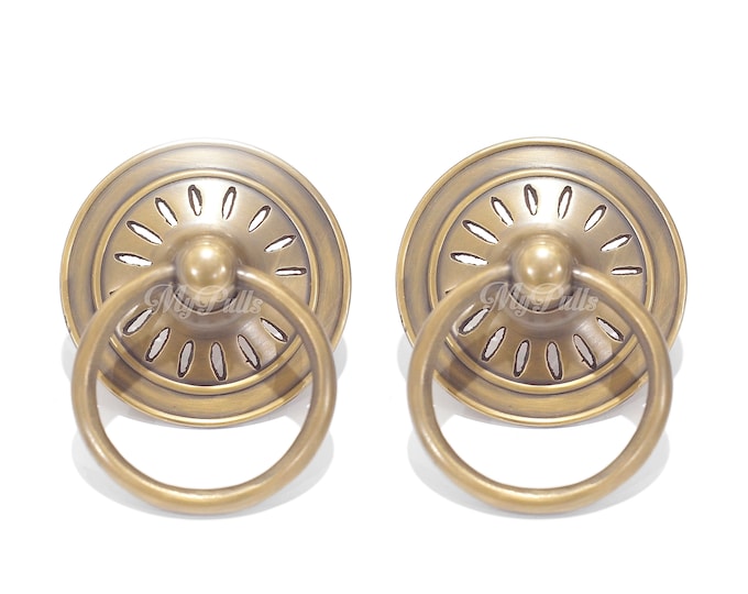 3.54" 2 pcs Solid Brass Big Round Ring Pull Handle | Brass Door Cabinet Drawer Dresser Knob Pulls Handle